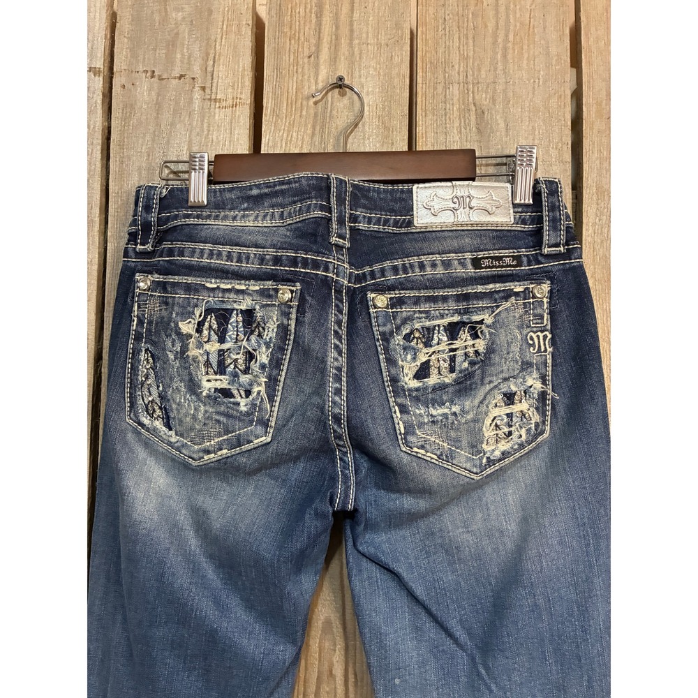 Miss‎ Me Signature Bootcut Jeans Distressed Embellished MK 650B Blue 27x29